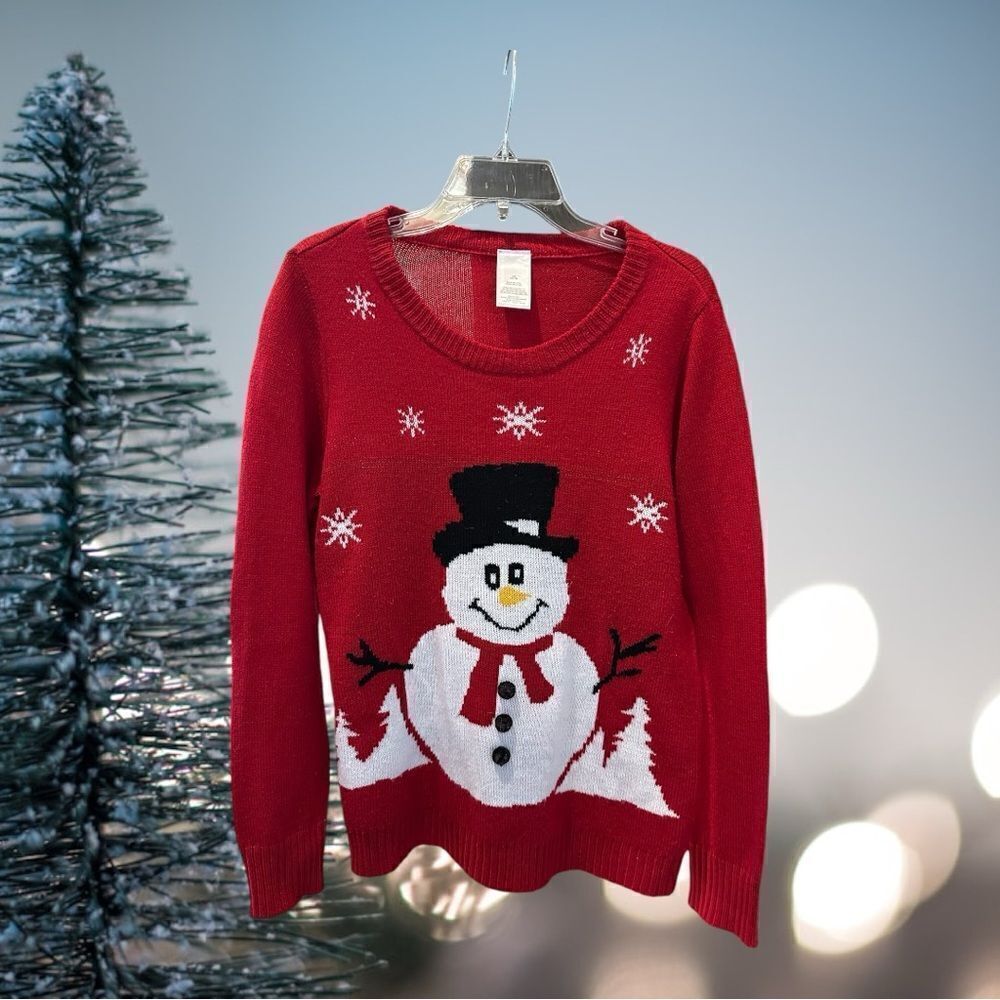 Snowman sweater red and sparkly crew neck